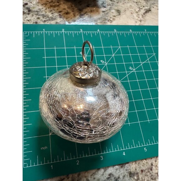 Pottery Barn VTG kugel style Silver Crackle mercury Glass Christmas Ornament - Picture 4 of 5